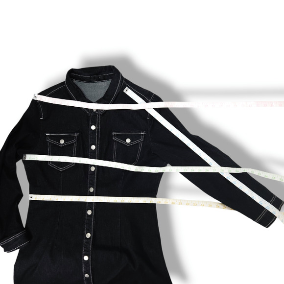 Missguided Long Sleeve Snap Up Front Mini Denim Shirt Dress Sz. 12 Black - Picture 10 of 12